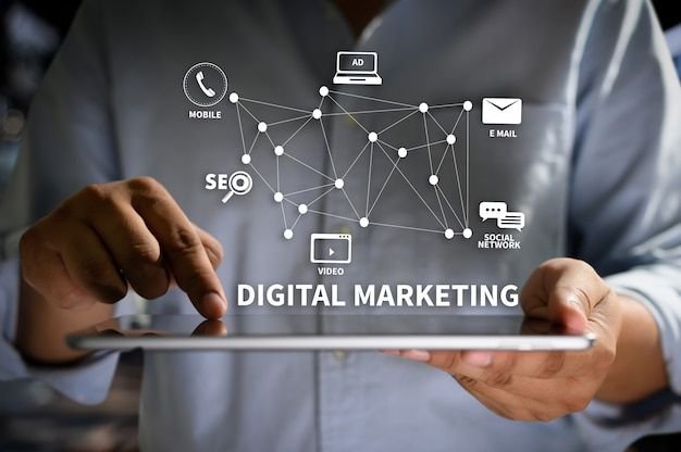Digital marketing strategy with SEO, email, social media, and online advertising